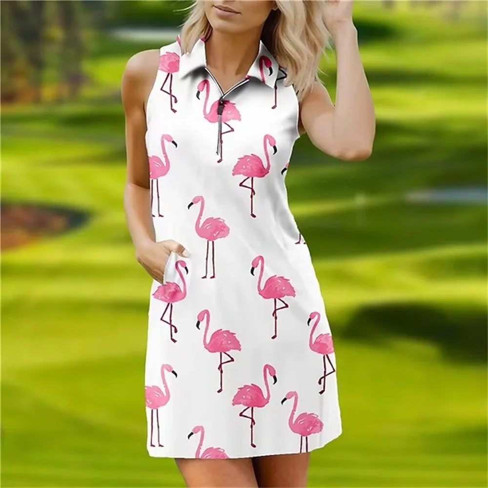 

Women's Summer Tennis Dress Flamingo Printed Golf Sleeveless Dress Breathable Quick Dry Moisture Wicking Golf Pickleball