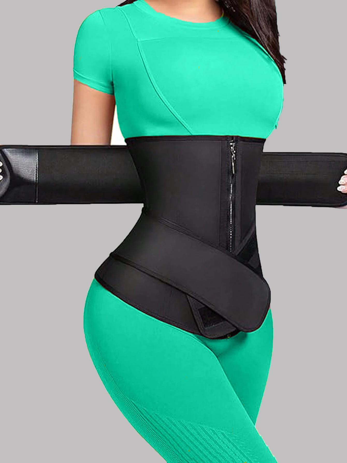 Postpartum Slimming Double-Belt with Zipper: A Waist Trainer for Body-Shaping Exercises to Induce Sweating and Abdominal Tighten