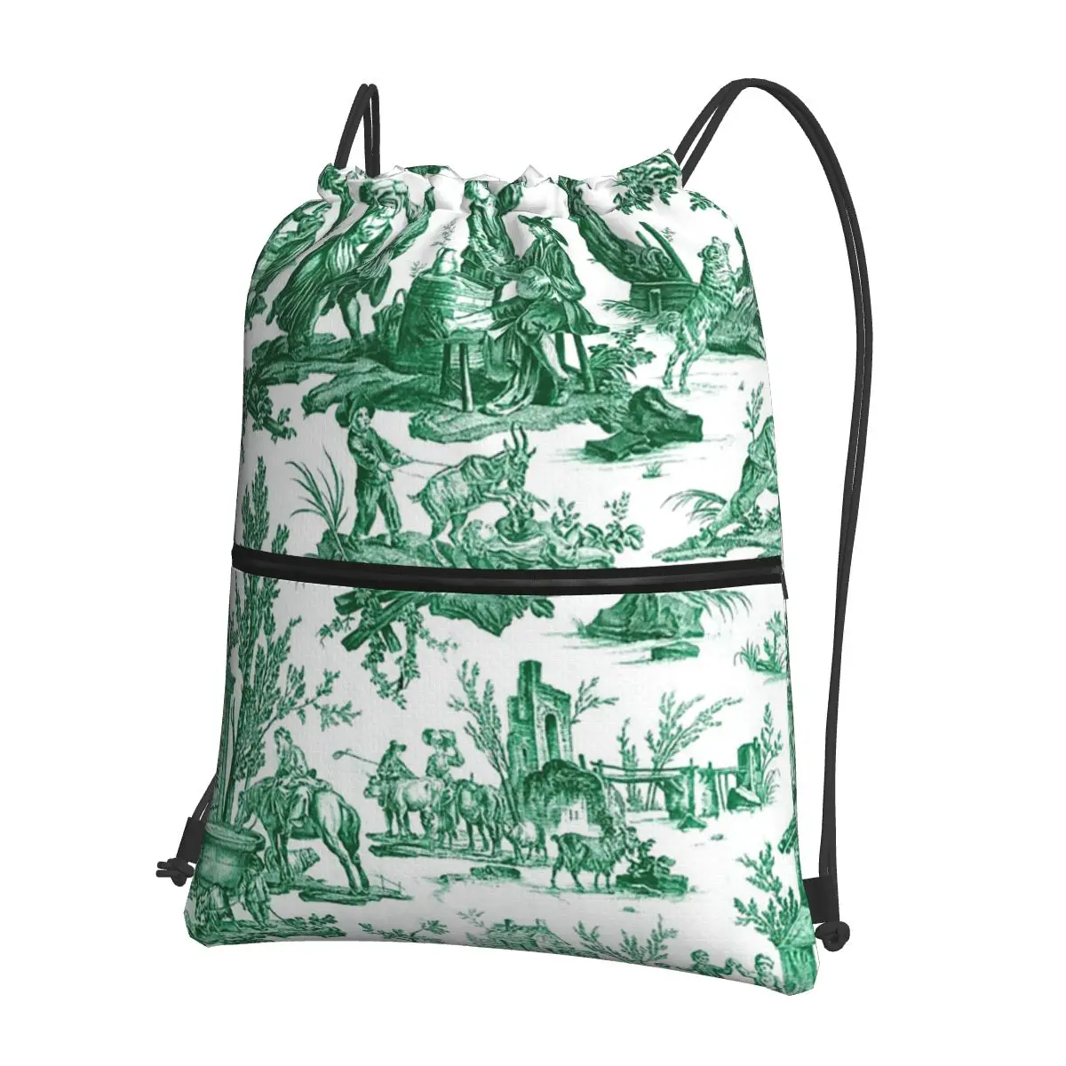 

Vintage French Toile De Jouy Motif Backpacks Multi-function Portable Drawstring Bags Shoes Bag Book Bags For Travel School