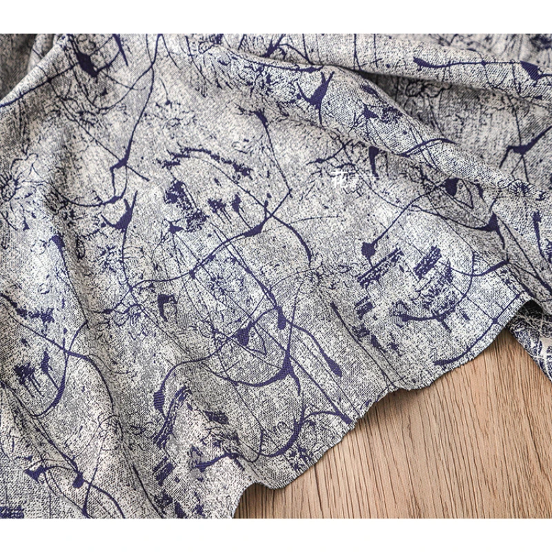 Jacquard Denim Fabric Chinese Style Art Jacket Clothing Designer Fabric By The Meters Line Graffiti Polyester Viscose Material