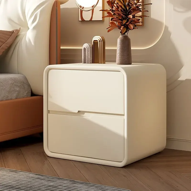 

Solid Wood Bedside Cabinet Simple Modern Cream Quiet Mini Italian Light Luxury Leather Narrow Bedroom Furniture Nightstand Ins