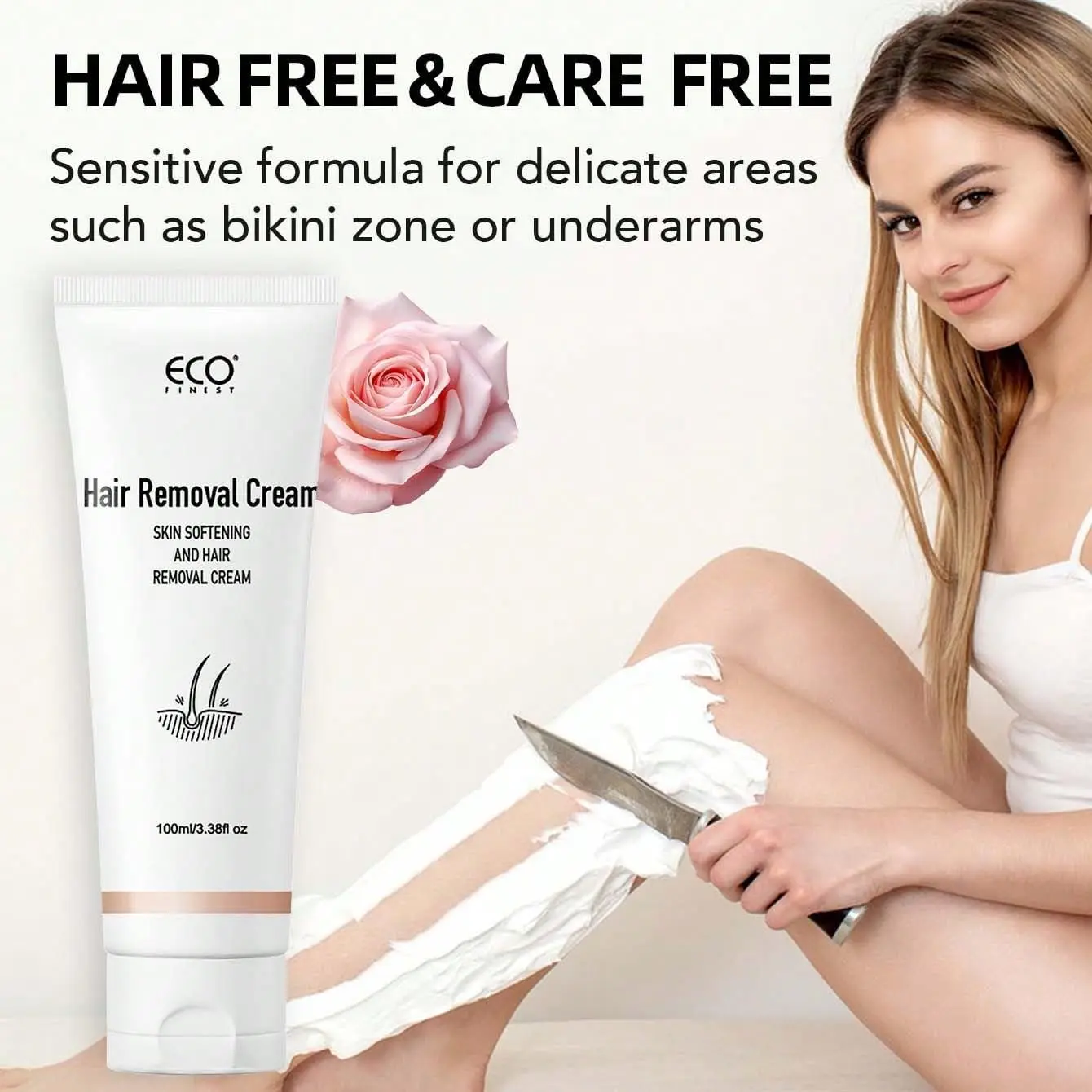 

Нежный крем для удаления волос, безболезненный и бережный крем для депиляции, подходит для подмышек, ног и зоны бикини (с ароматом розы)
