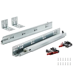 SucceBuy Drawer Bottom Side Mount Rails Heavy Duty Full Ball Bearing Extension Steel Track Soft-Close Noiseless Guide Glides