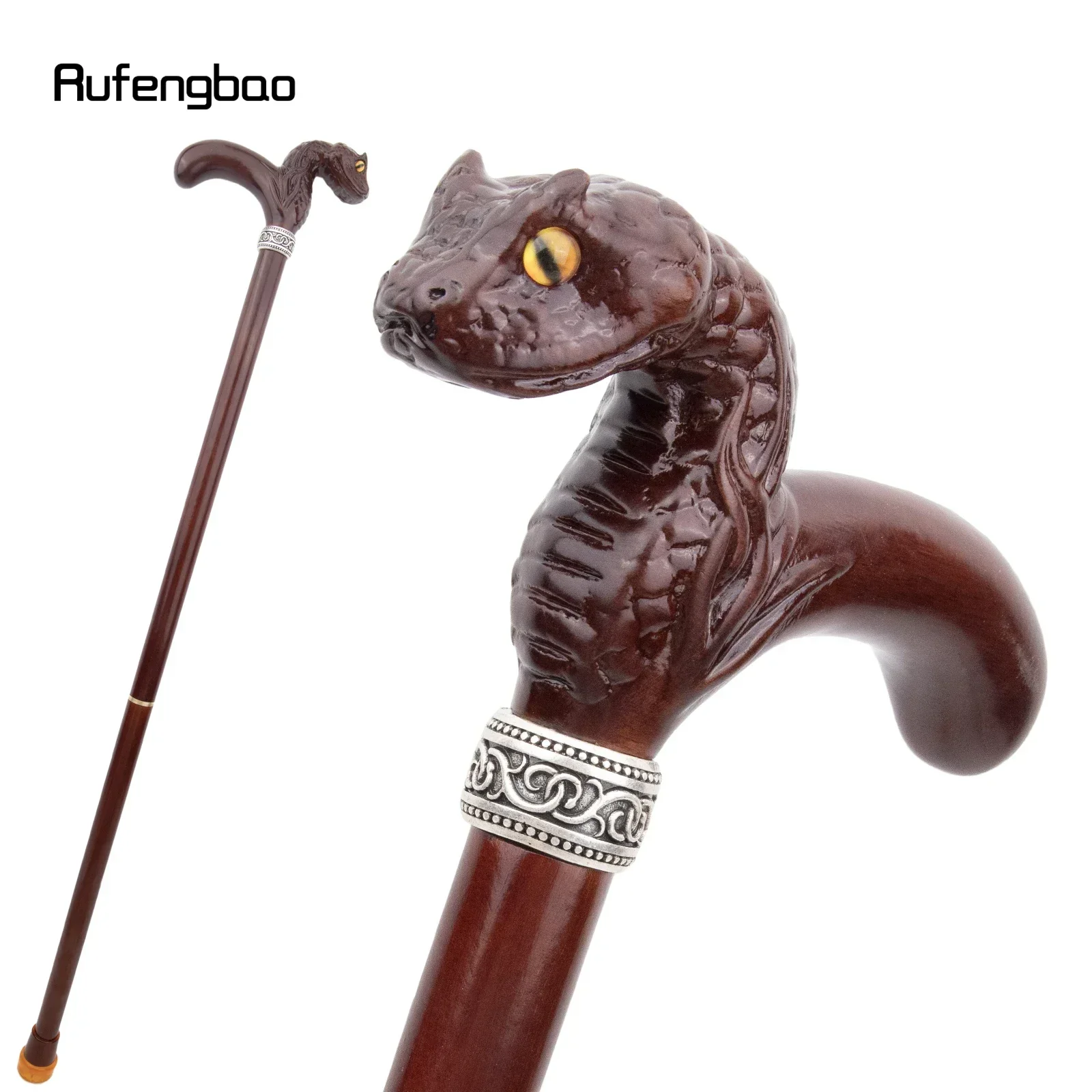 Brown Cobra Snake Wooden Fashion Stick Decorative Vampire Cospaly Party Wood Walking Cane  Performance stage Cane  93cm
