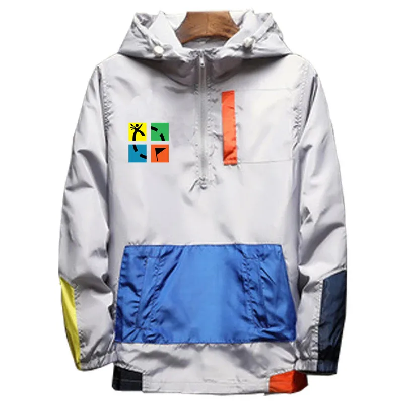New Men's Spring Autumn Geocaching Geocache Zipper Hooded Bomber Jakcet Patchwork Windbreaker color blocking Sweatshirt