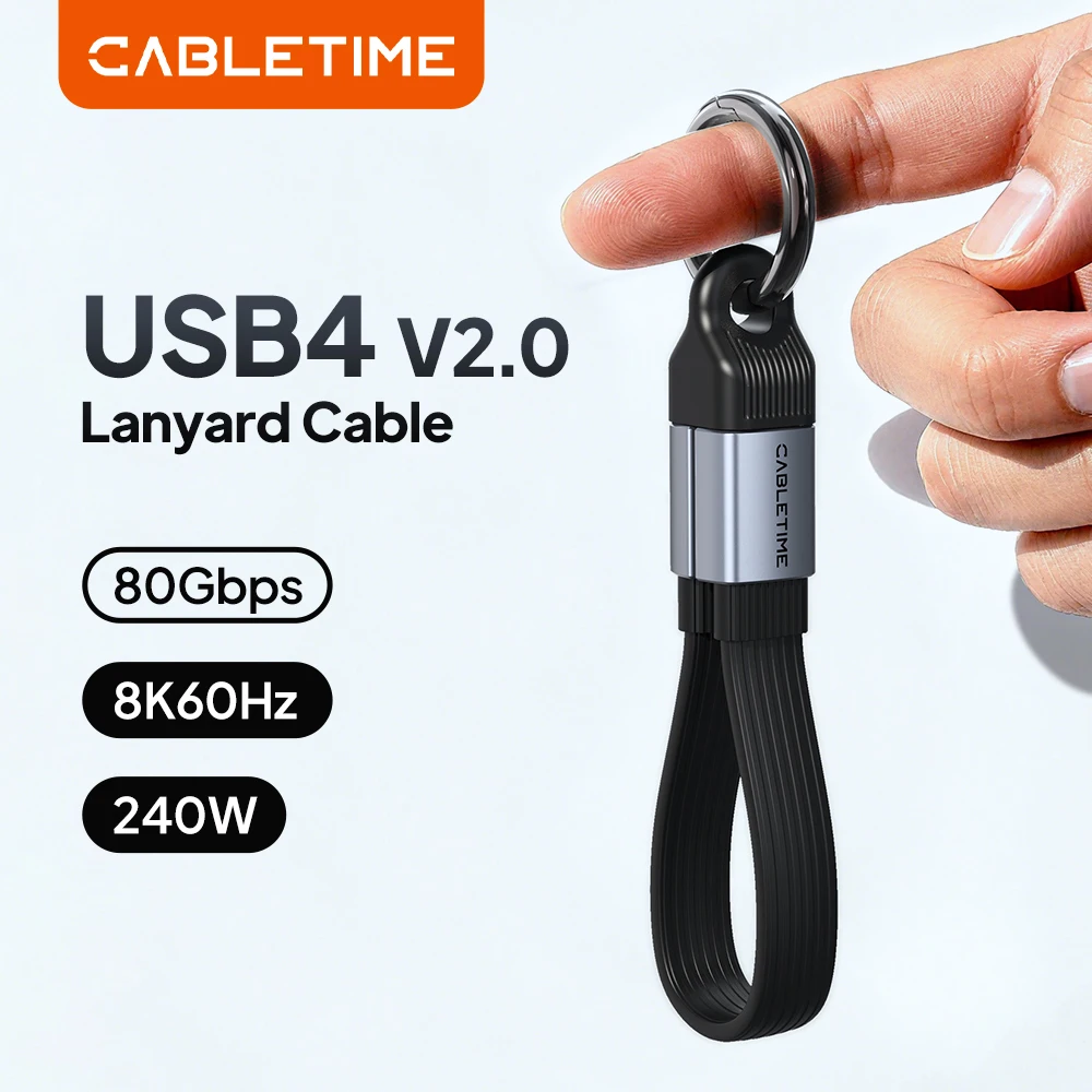 CABLETIME U4 Lanyard Cable 240W 80Gbps 8K60Hz USB4 Cable Mini Size Cable Keychain Cable for Laptop iPad HUAWEI XIAOMI