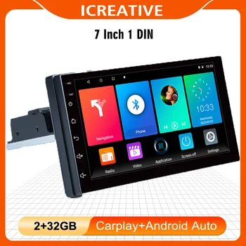 1 Din Adjustable Universal Car Stereo Radio Android 7 inch Touch Screen FM Quad Core GPS Navigation Apple Carplay Android-Auto