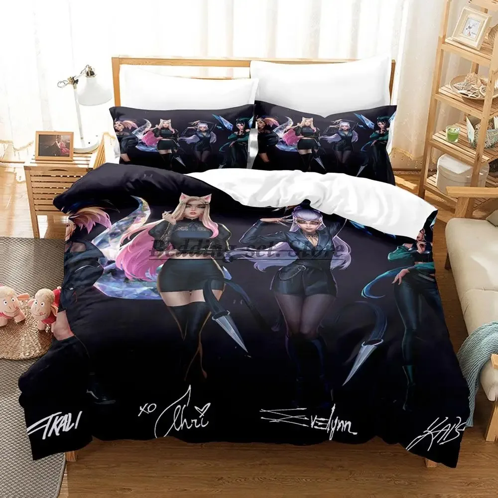 

2023 Kda The Baddest Bedding Set Single Twin Full Queen King Size Bed Set Aldult Kid Bedroom Duvetcover Sets Anime Bed Sheet Set