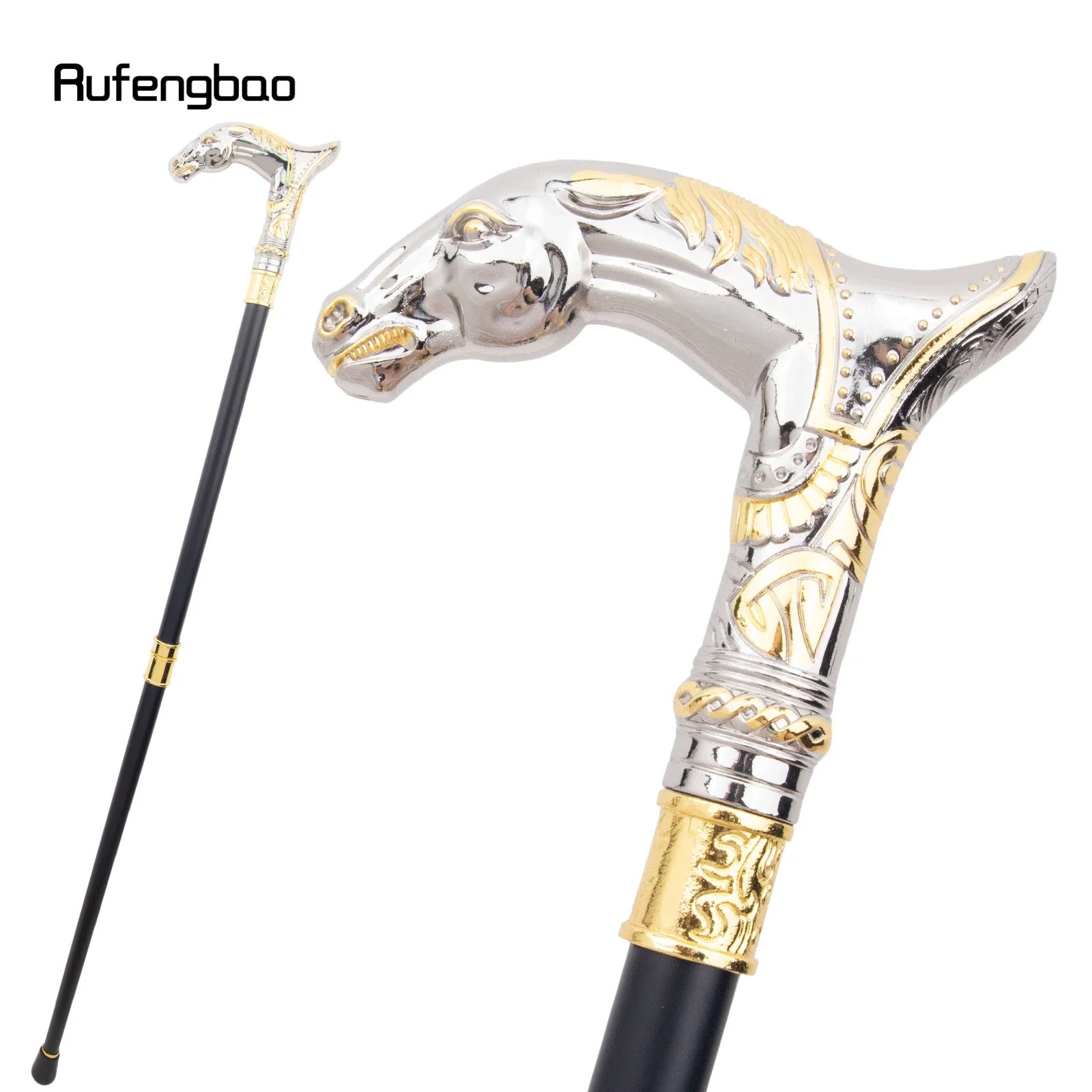 Golden White Horse Head Animal Fashion Walking Stick Decorative Cospaly Vintage Party Fashionable Walking Cane Crosier 93cm