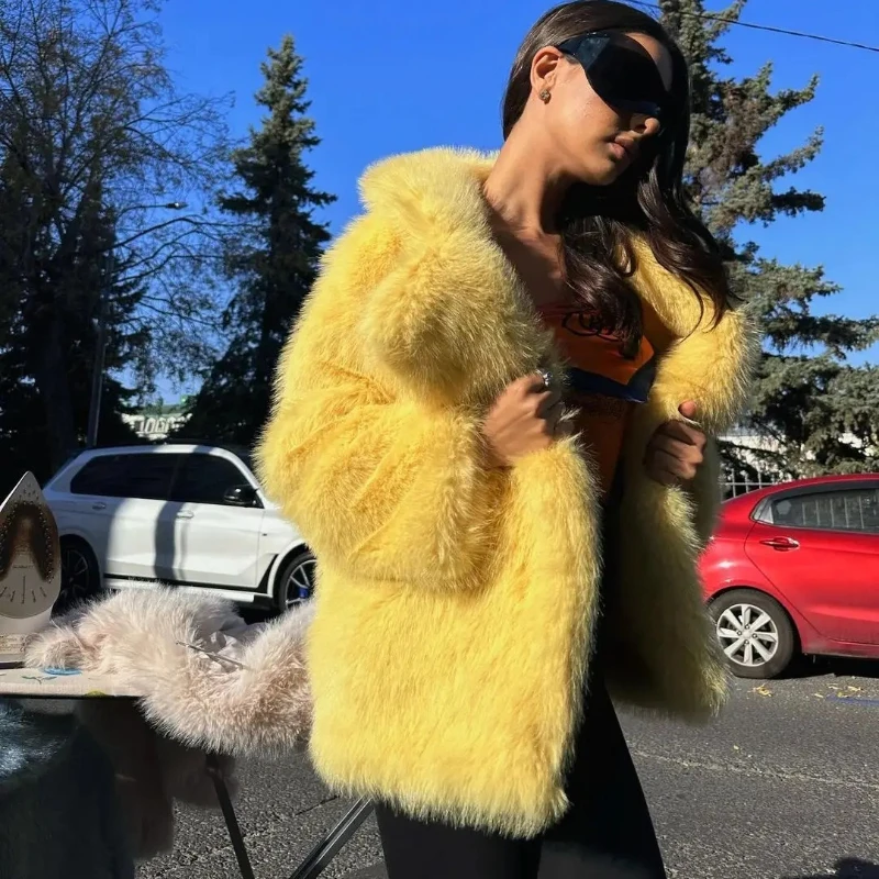 TARUXY Open Collar Faux Fur Thicken Jacket Women's Fashion Loose Long Sleeves Elegant Outwear 2025 Winter New Commuting Coat