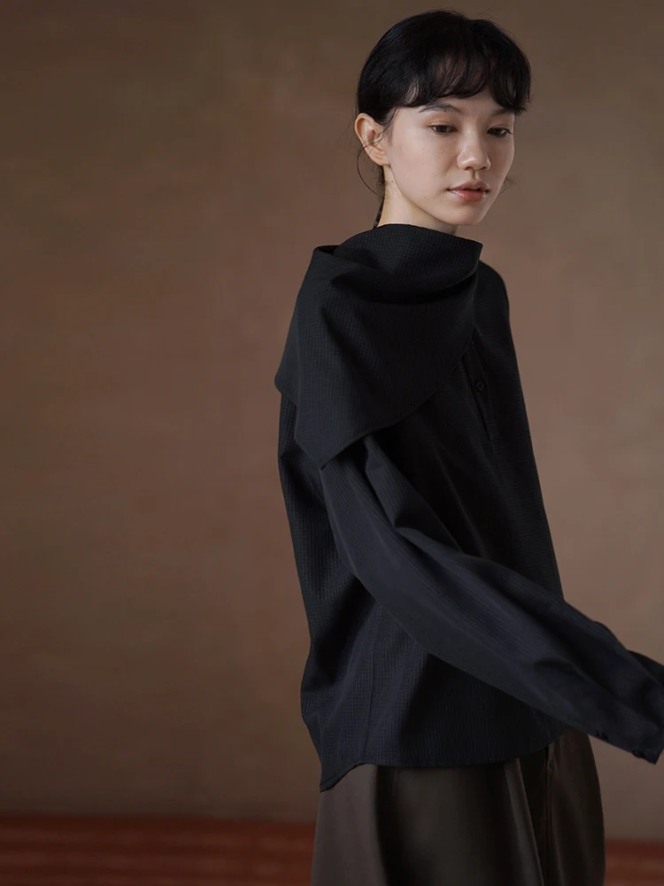 

Хакикики Miss Commute Sle Loose Long Sve irt женский съемный шарф с маленьким узором для похудения, повседневный деловой платок Dr