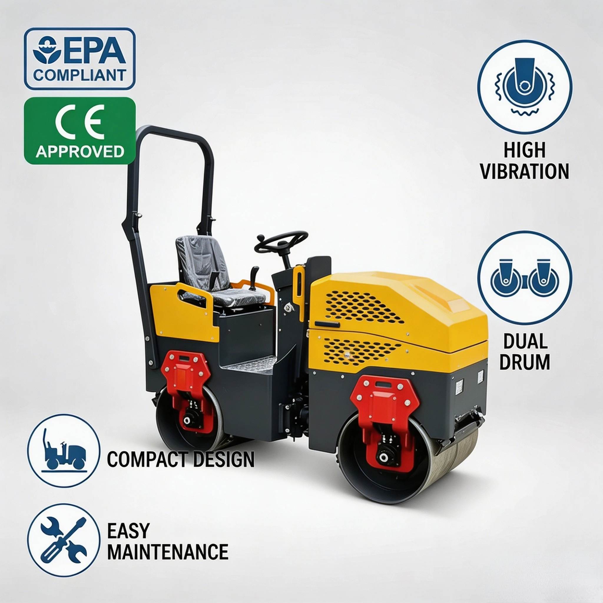 Factory Price 1.5 Ton Mini Road Roller Double Drum Vibratory Asphalt Soil Compactor Dynapac Fully Hydraulic System 75Hz 30kN view 2