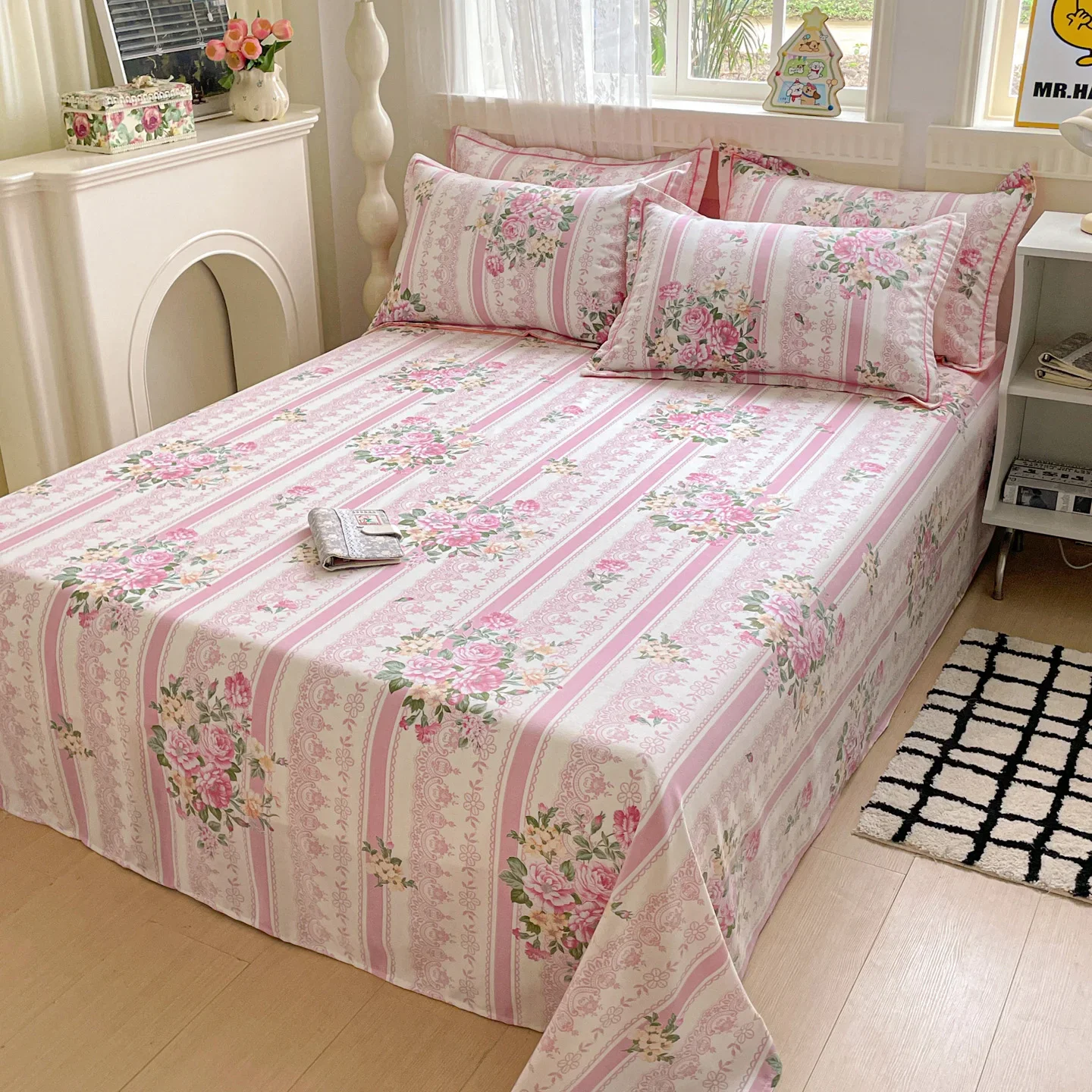 1 unidad, sábanas de algodón 100 %, diseño floral, ropa de cama suave al tacto, sábanas planas, sábanas de algodón cepillado (sin funda de almohada).