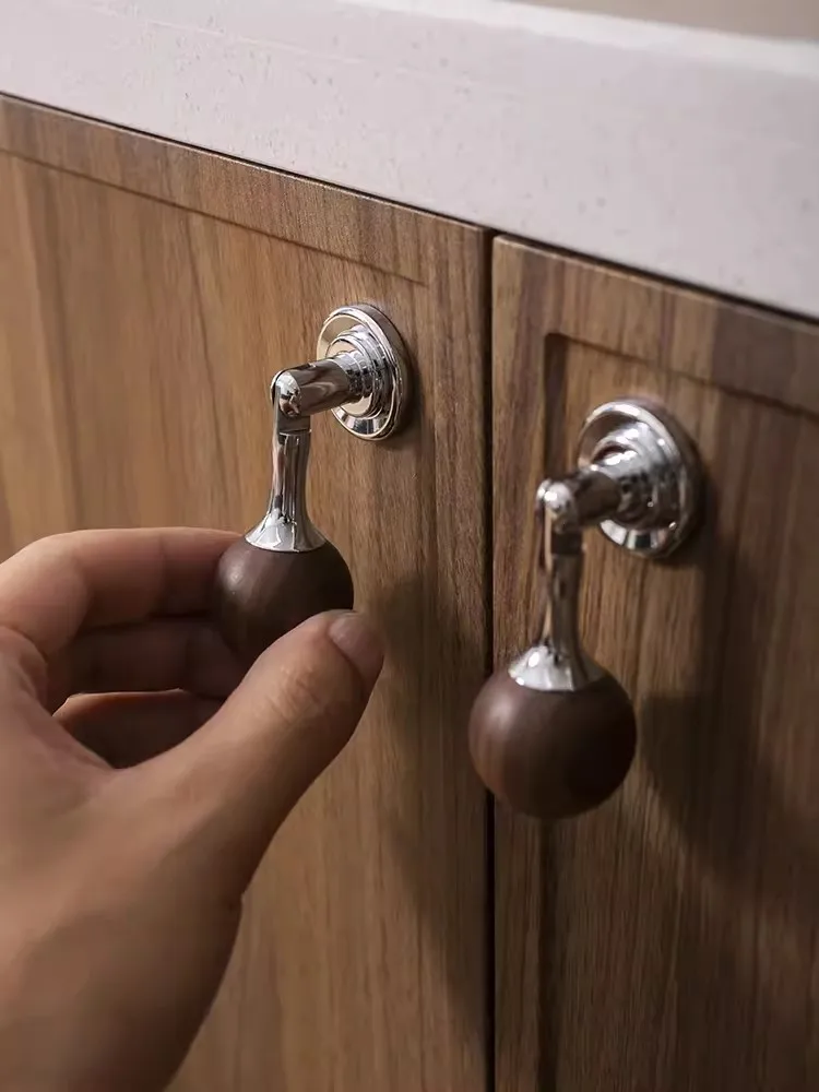 Natural Walnut Pendant Knobs for Drawer Solid Brass Chrome Cabinet Handles Chinese Style Furniture Hardware Kitchen Accessories