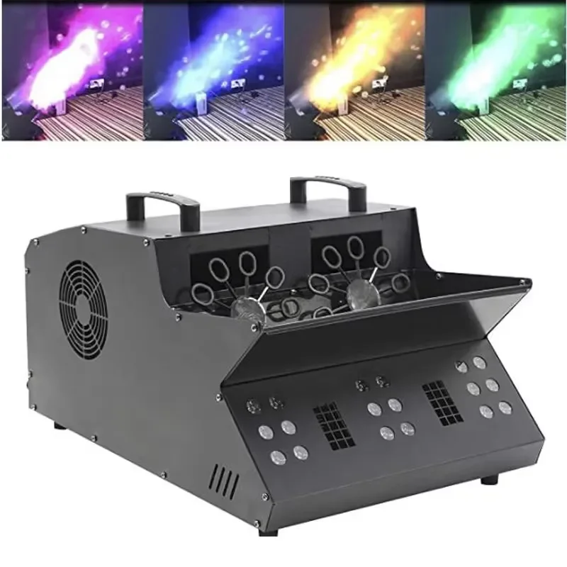 2000W LED Fog Bubble Machine Remote DMX Control Double Wheel Bubble Smoke Machine for Wedding Disco Party Stage Lighting