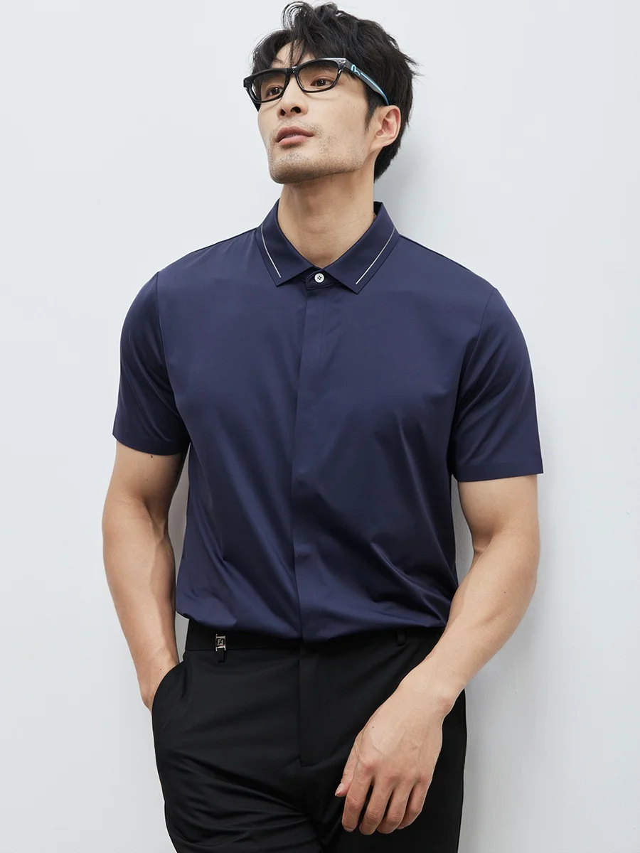 

Мужская летняя рубашка из высококачественного ледяного шелка с серебряным отливом, не требующая глажки, эластичная, с коротким рукавом, в городском стиле, для повседневной носки и бизнеса