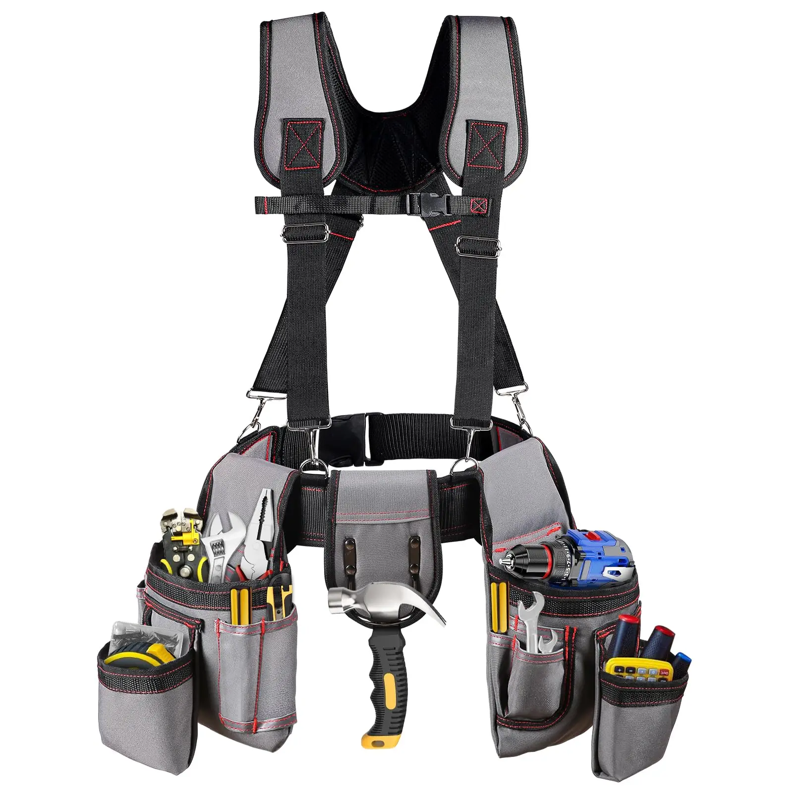 

Tool Belt With Suspenders, 22 Pockets Tool Bags, Multi-Functional Adjustable Waist Tool Belt Heavy Duty Tool Organizer Suitable