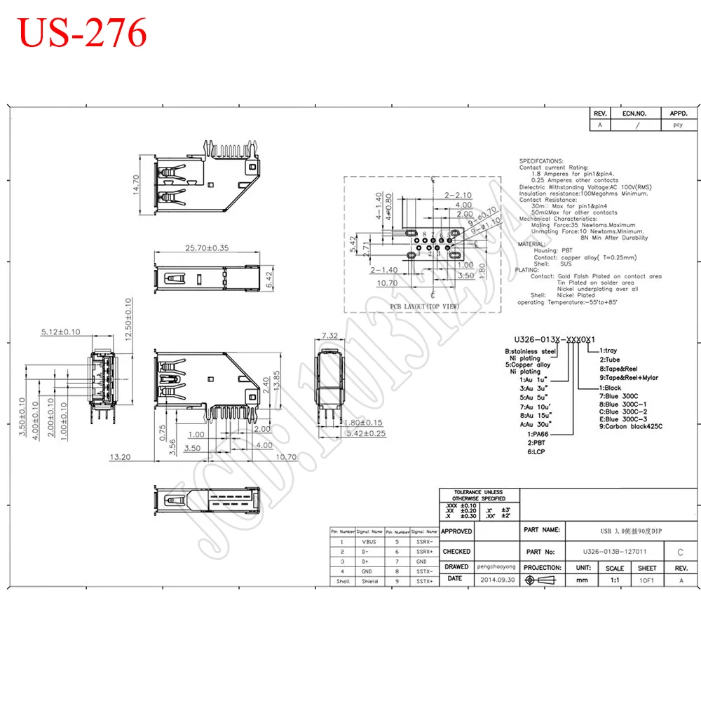 10pcs USB 2.0 A Female PCB Mount Socket Connector USB Vertical Side Inser Female Jack Connector Long/Short Type 90 Degree