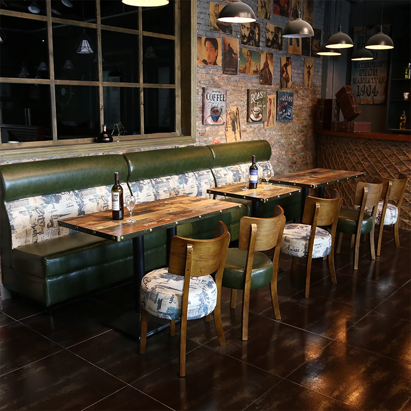 

Cafe bar sofa retro western restaurant dessert milk tea shop barbecue shop music clear bar booth table and chair combination