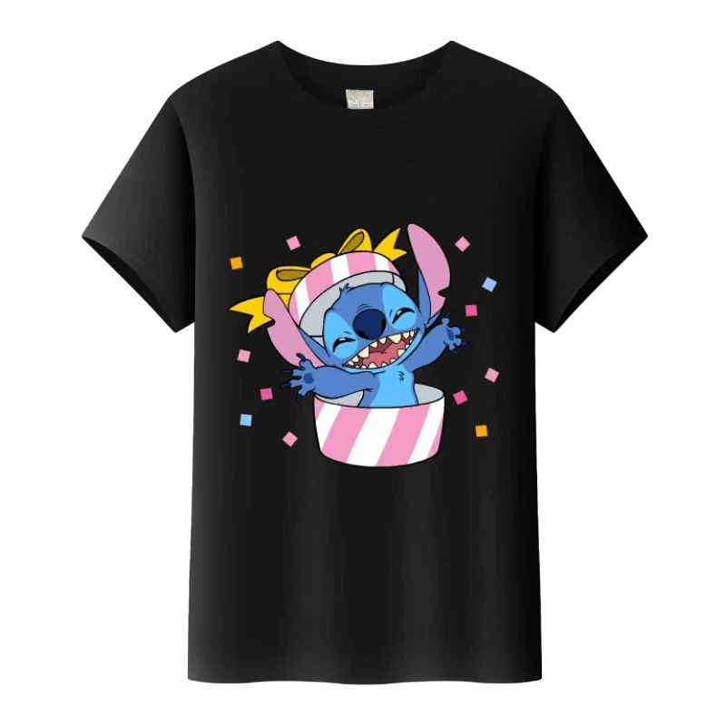 

Kawaii Disney Stitch графические топы для мальчиков, блузка с круглым вырезом, Harajuku, одежда унисекс для девочек, женские футболки большого размера, семейная футболка с круглым вырезом, подарок