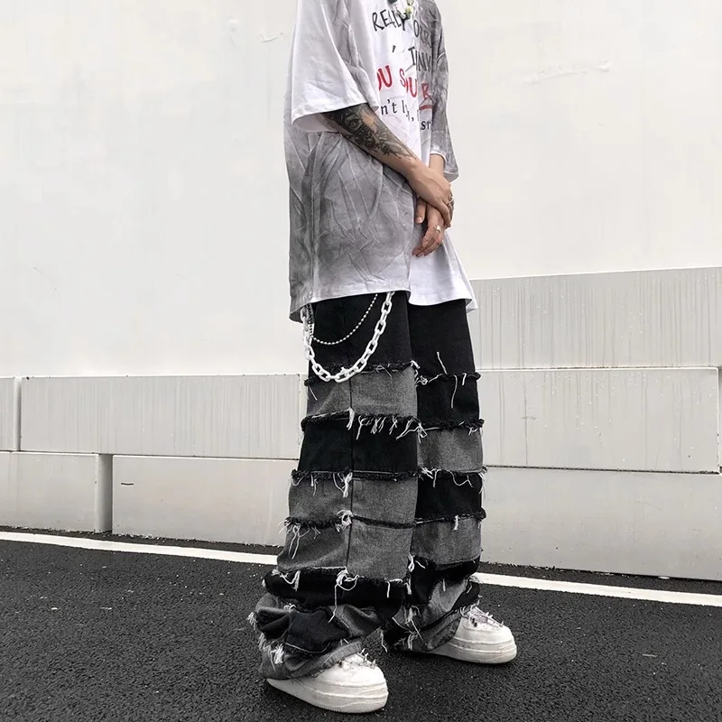 Foreign Trade2023Vintage Style Tassel Pants Men's Fashion BrandinsDraping Wide Leg Hip Hop Idle Style Jeans Couple