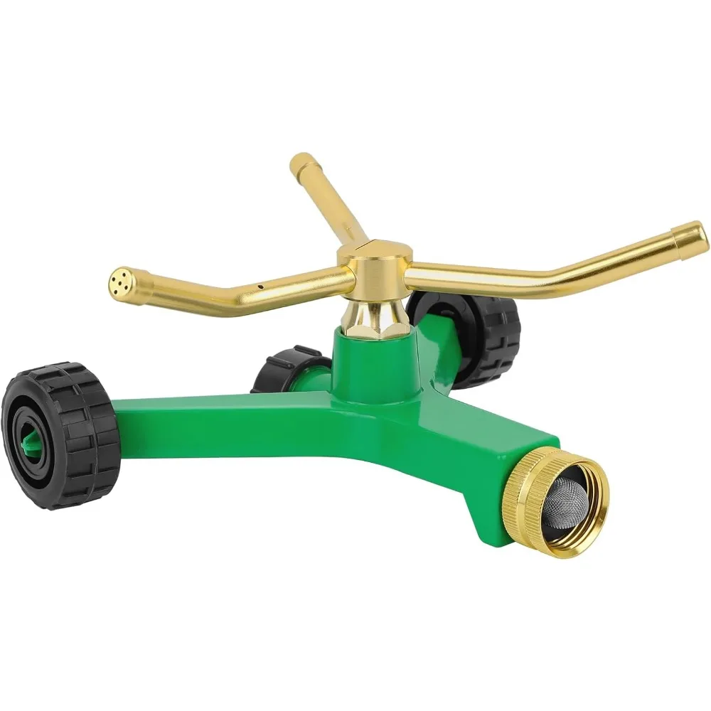 

3-arm metal sprinkler with wheel base, 360 degree automatic rotary lawn sprinkler system for garden plant, flower bed and yard