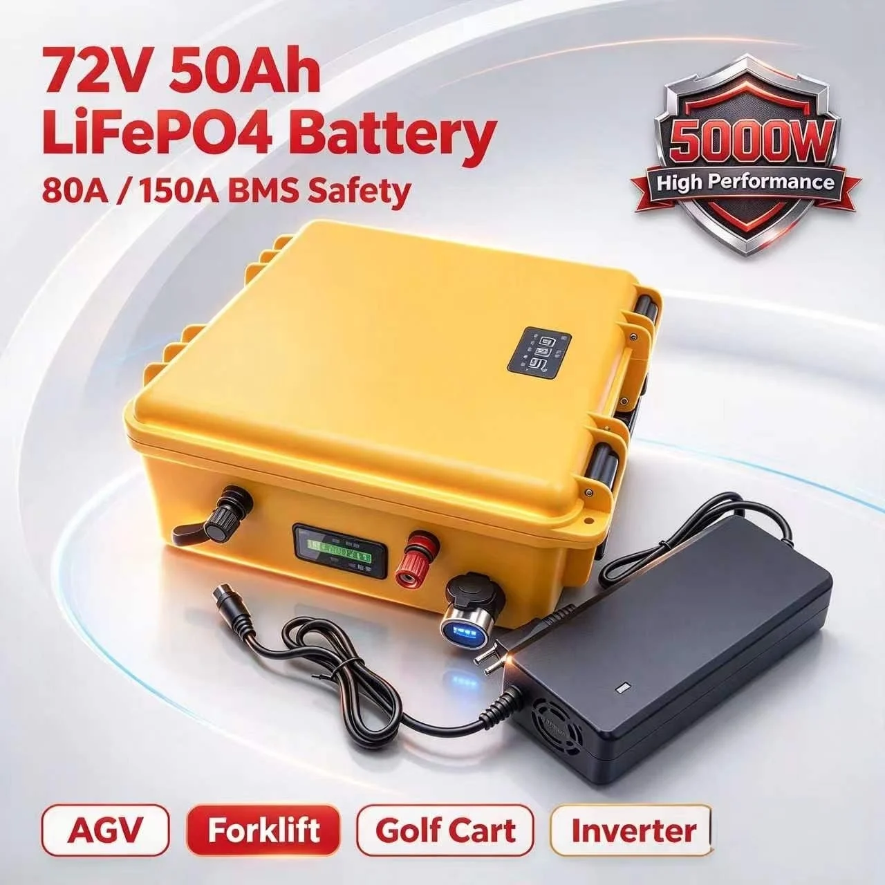 72V 50Ah lifepo4 high performance lithium battery with 80A 150A BMS safety for 5000W AGV forklift golf cart inverter car