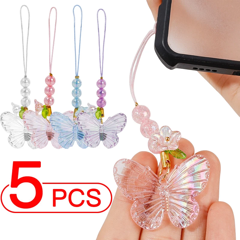 Affascinante farfalla glitterata ciondolo colorato cordino per cellulare catena corta per iPhone Samsung Huawei Xiaomi decorazione universale