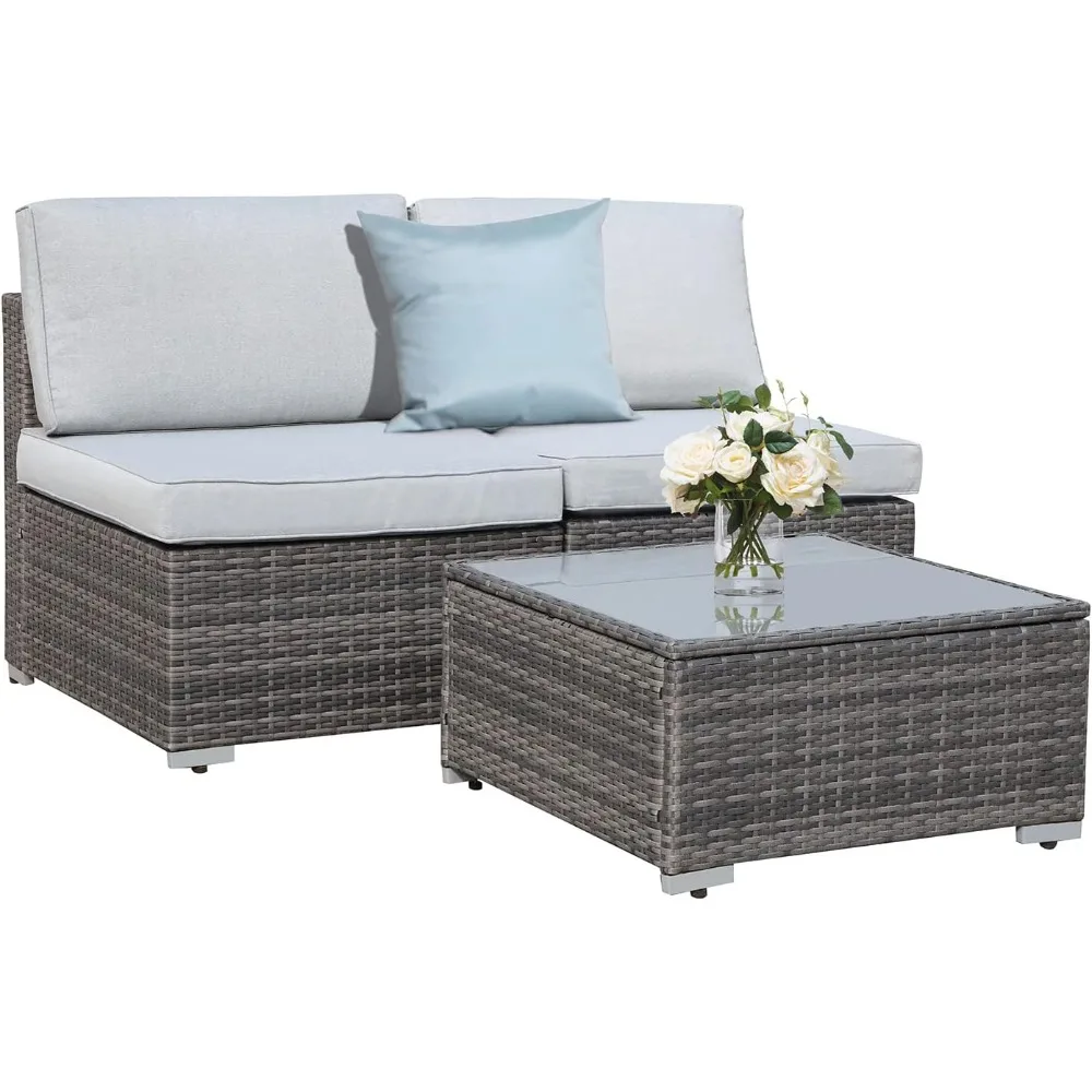 

3-Piece Patio Furniture Set, Outdoor Sectional Sofa, All-Weather Grey PE Wicker Rattan Conversation Set,Outdoor Couch Loveseat,