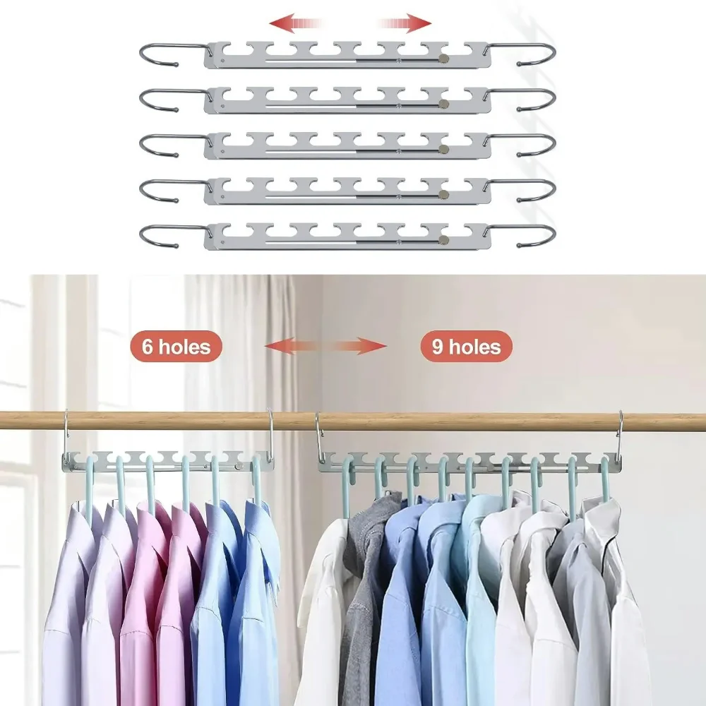 

Metal Clothes Rack 9 Hole Adjustable Magic Clothes Hangers Space Saving Drying Rack Multi-functional Wardrobe Storage Organize