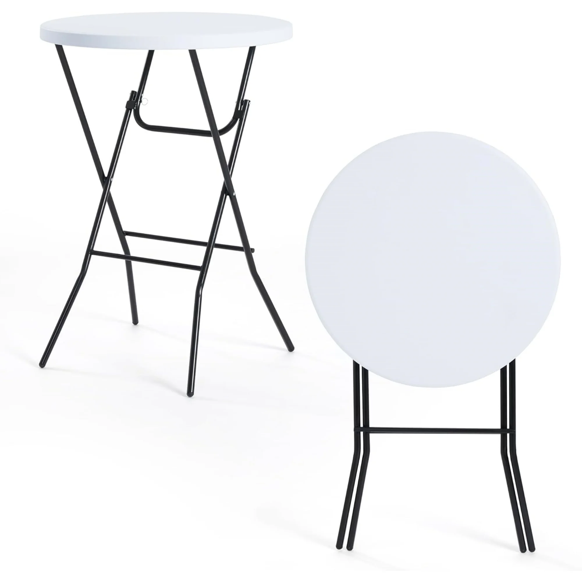 32'' Round Folding Table, HDPE Portable Bar Height Table with Removable Legs for Indoor Outdoor Wedding Event, Gathering, Parties, Commercial Events, White