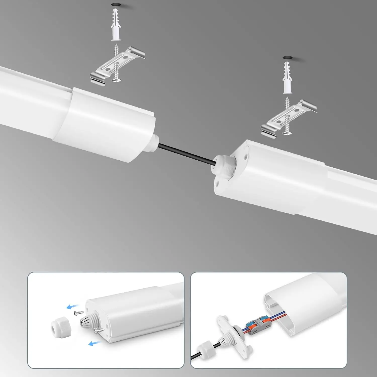 60 cm LED-Nassraumleuchte, 20 W, 2200 lm, 4000 K Neutralweiß, IP66, verknappbare Deckenleuchte für Badezimmer, Garage, Küche, Keller – Detail 5
