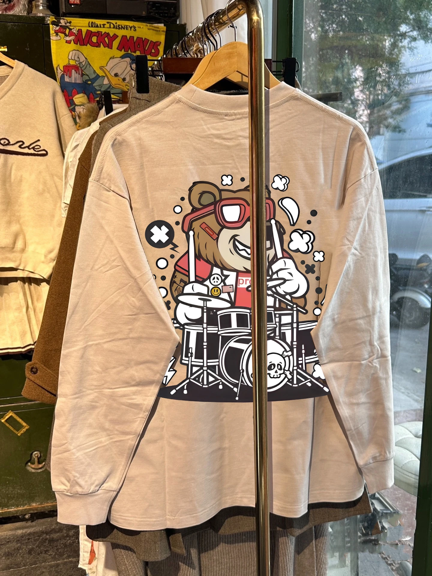 

Мужская футболка оверсайз из чистого хлопка с принтом Hip Hop Ro Bear, свободного кроя, с длинным рукавом, круглым вырезом, повседневная, осенняя