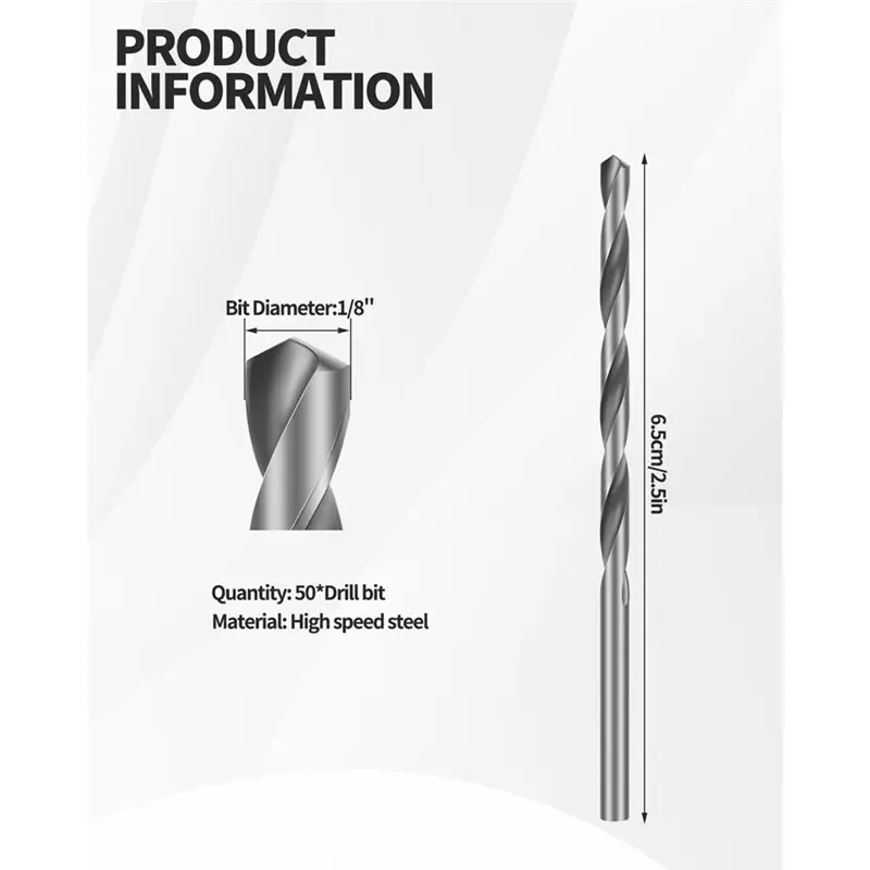 AS60-Spiral Saw Tip 1/8 بوصة لقمة الحوائط الجافة 50 قطعة أدوات القطع مع صندوق، نقطة توجيه للاستخدام مع منشار حلزوني