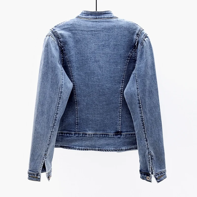 Butterfly Embroidery Denim Jacket Women Slim Short Outerwear Stand Collar Jeans Jackets Coat Female Streetwear Chaquetas Mujer