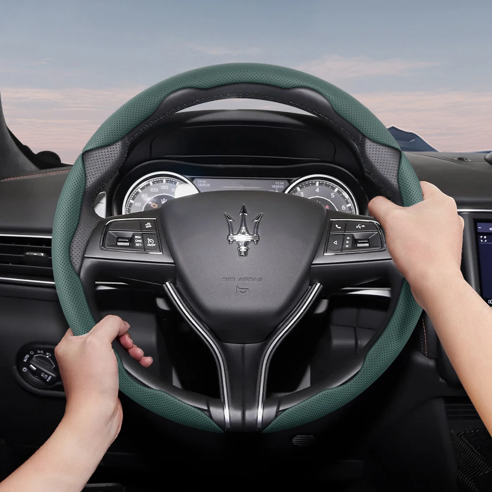 Adecuado para Maserati Funda de volante de cuero con orificio transpirable Diseño de liberación rápida segmentado Antideslizante y duradero Ghibli Granturismo Quattroporte Levante Mc20 Alfieri Grancabrio Grecale Gt Modena Trofeo Folgoire