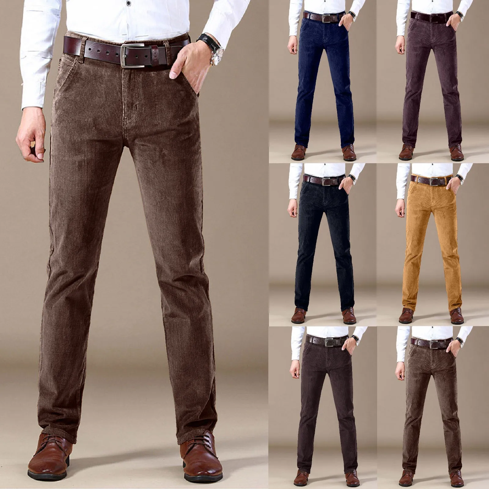 

New Men's Corduroy Casual Pants Business Fashion Solid Color Elastic Regular Fit Trousers Male Black Khaki Pants Slim Fit