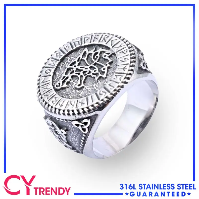 

Men's Vintage Stainless Steel Nordic Viking Wolf Ring Fashion Accessory Adjustable Size 7-15