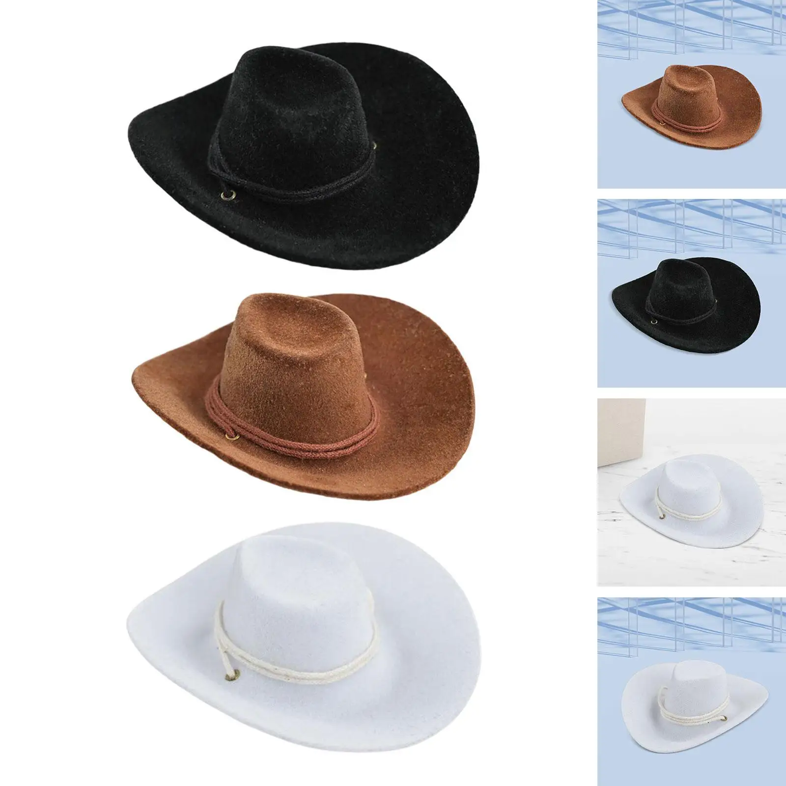 Chapeau de Cowboy à l'échelle 1/6, modèle de poupée, jouet, accessoires de déguisement, jeu de simulation, chapeau décoratif, Mini chapeau de Cowboy floqué pour accessoires de figurine de 12 pouces