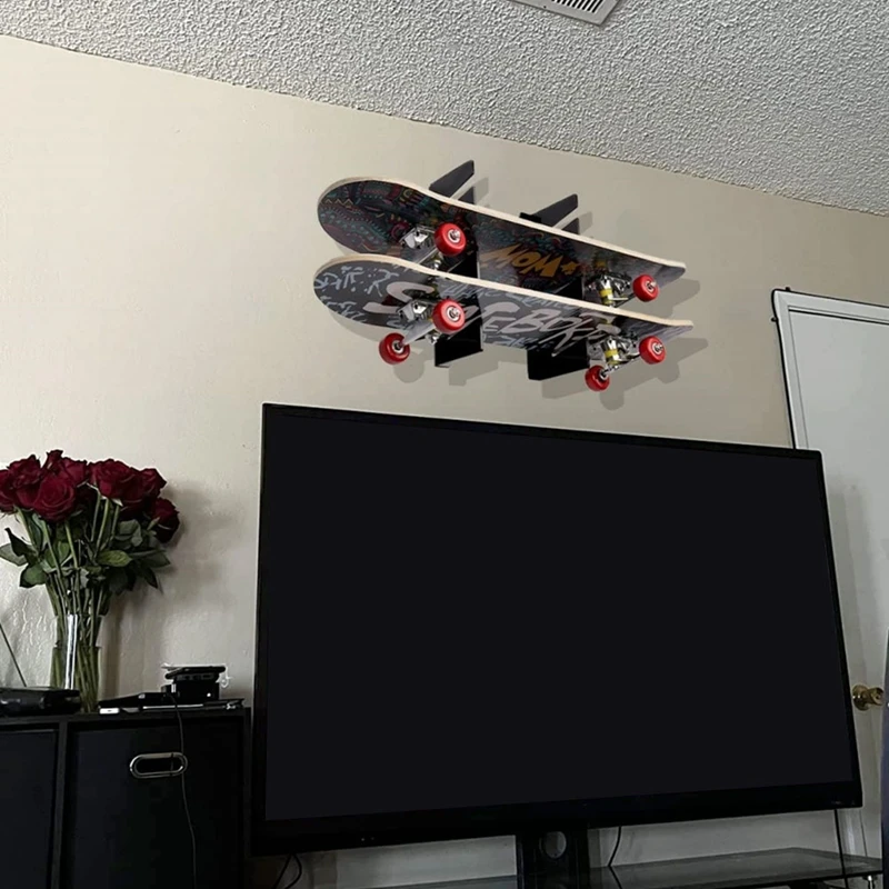 YHOLI-estante de exhibición de montaje en pared para monopatín, estante para monopatín con tres capas, colgador de almacenamiento para monopatín para el hogar o el garaje, 1 par D