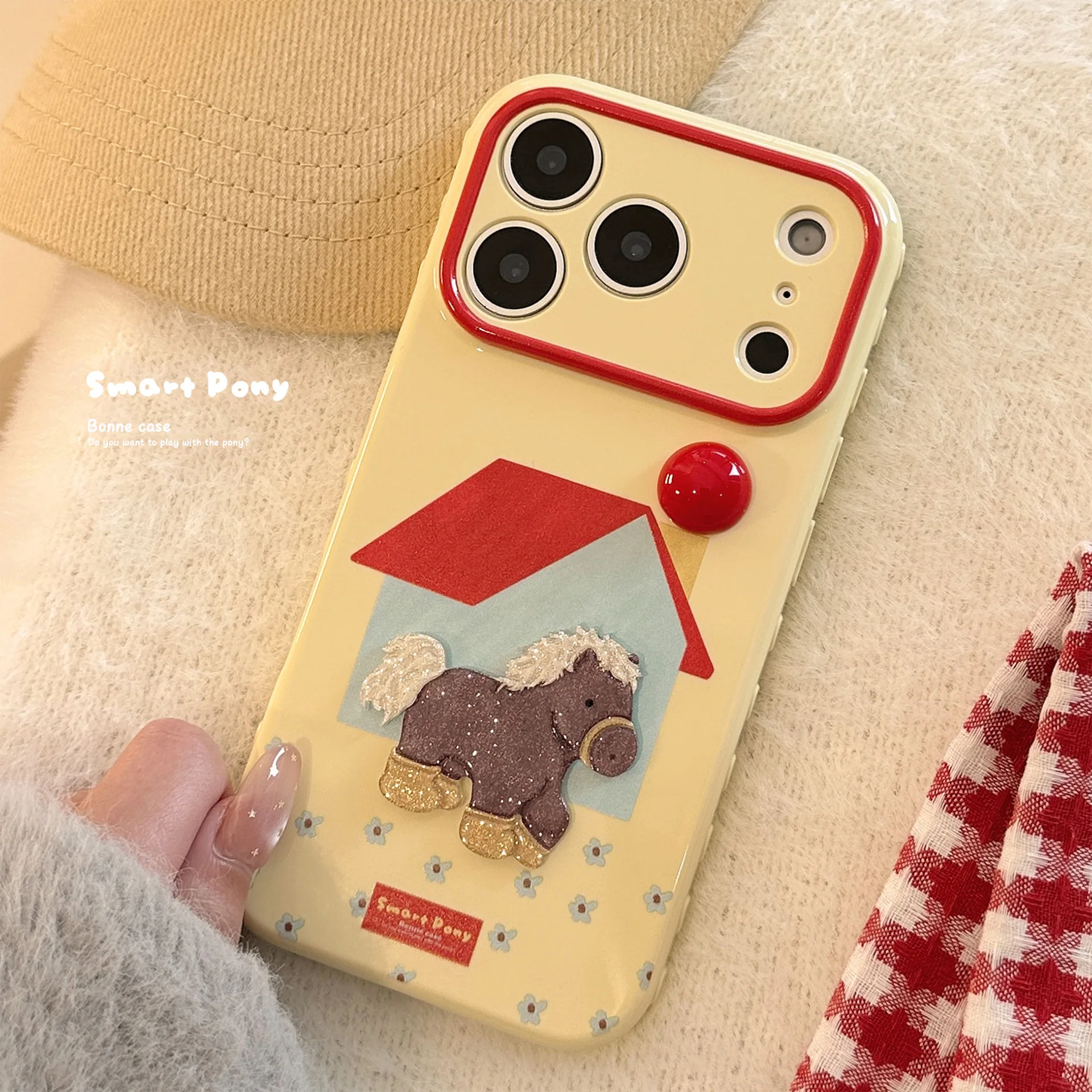 2026 Koreanische 3D Cartoon Glitter Pony Pferd Haus Telefon Fall Für iPhone 17 16 15 14 13 12 Pro max Stoßfest Schutzhülle Soft Cover