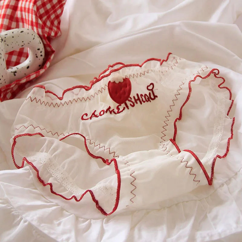 المراهقين العشير M L XL الفراولة الحمراء ملابس داخليّة حريمي 5 قطعة/الحقيبة جديد الدانتيل جميل منتصف الخصر ملخصات فتاة شابة سراويل