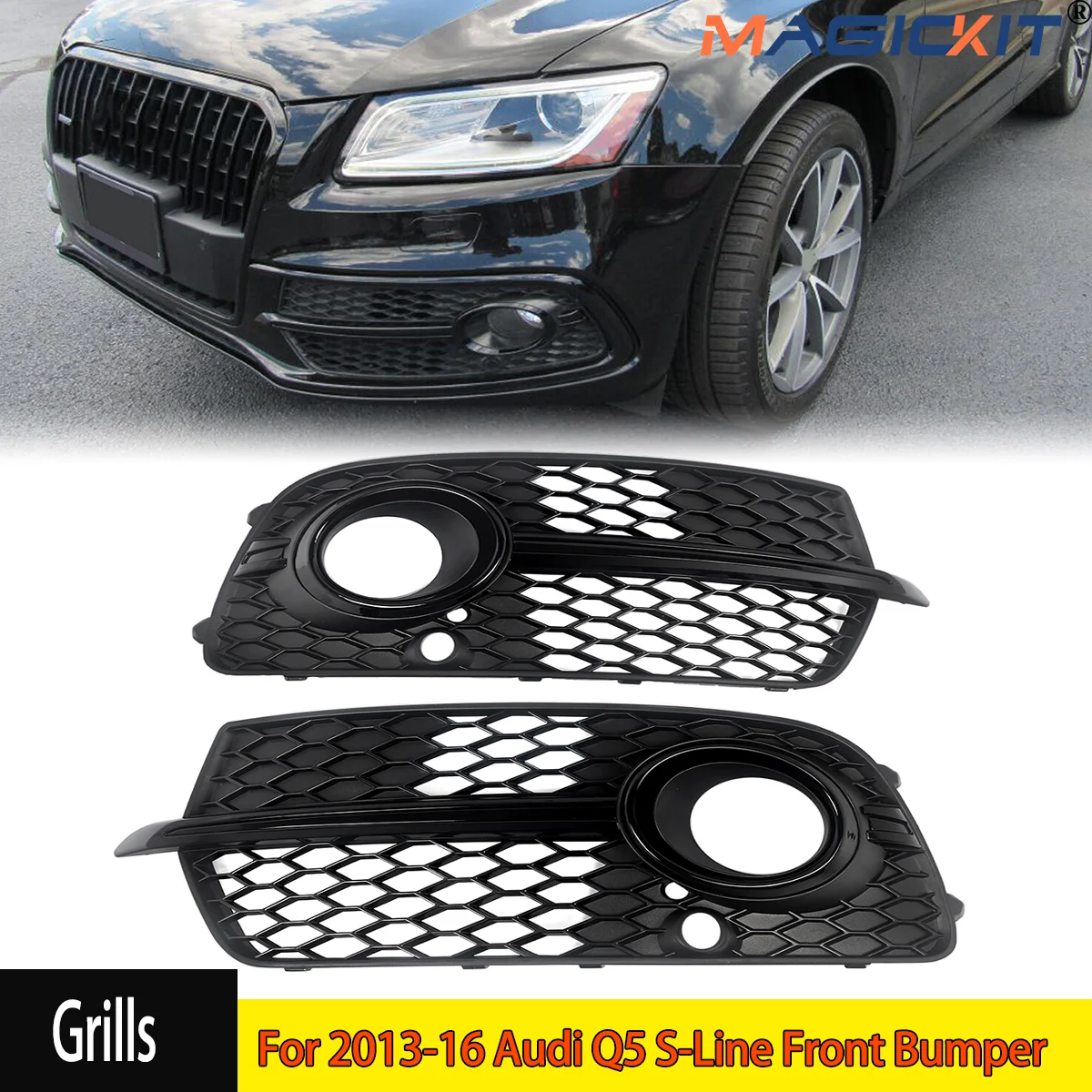 For 2013-17 Audi SQ5 Q5 S-Line Front Bumper Fog Light Grille Cover with Black Trim