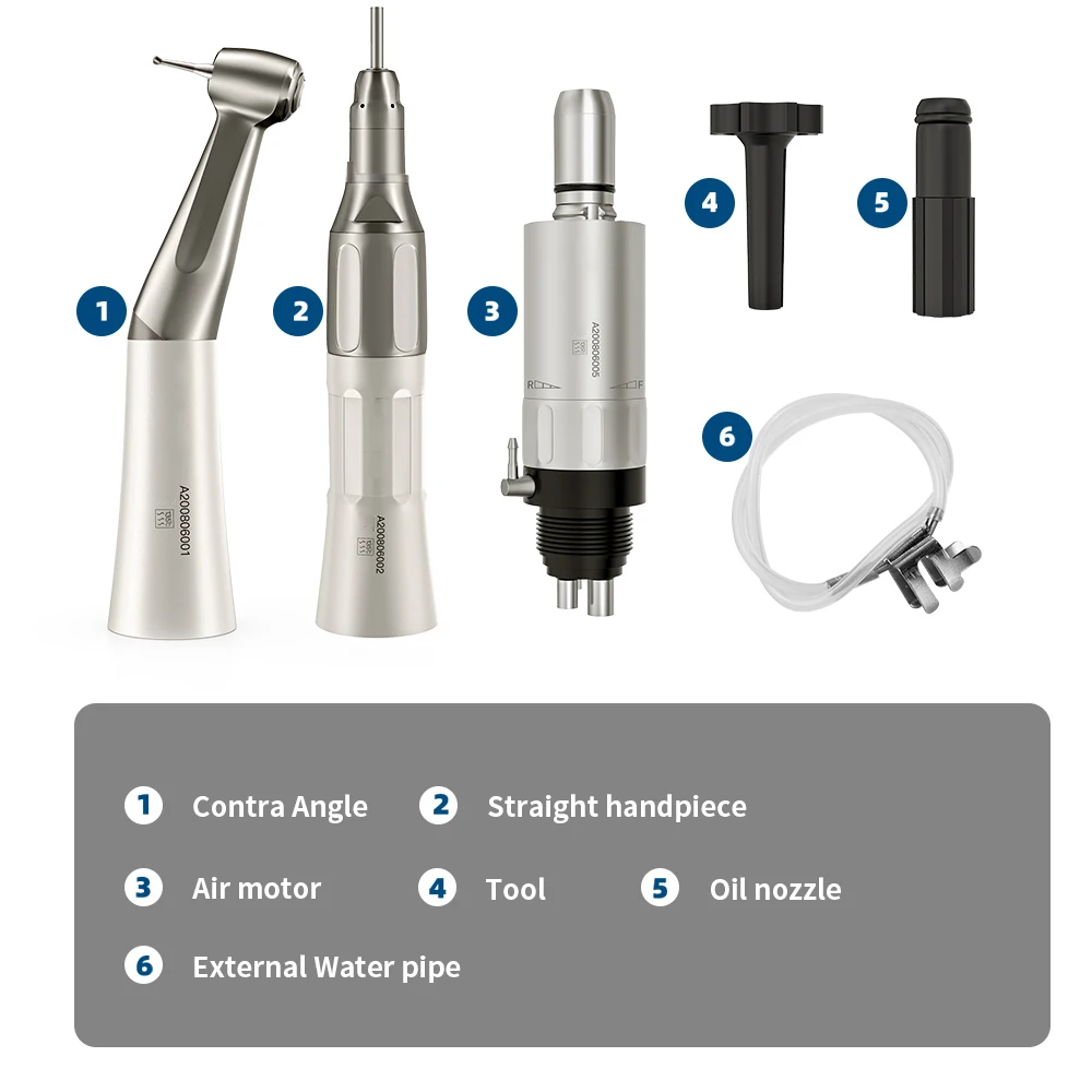 AZDENT Dental Low Speed Handpiece Kit Contra Angle Straight Air Motor External Water Spray Air Motor Operation Dentistry Tool