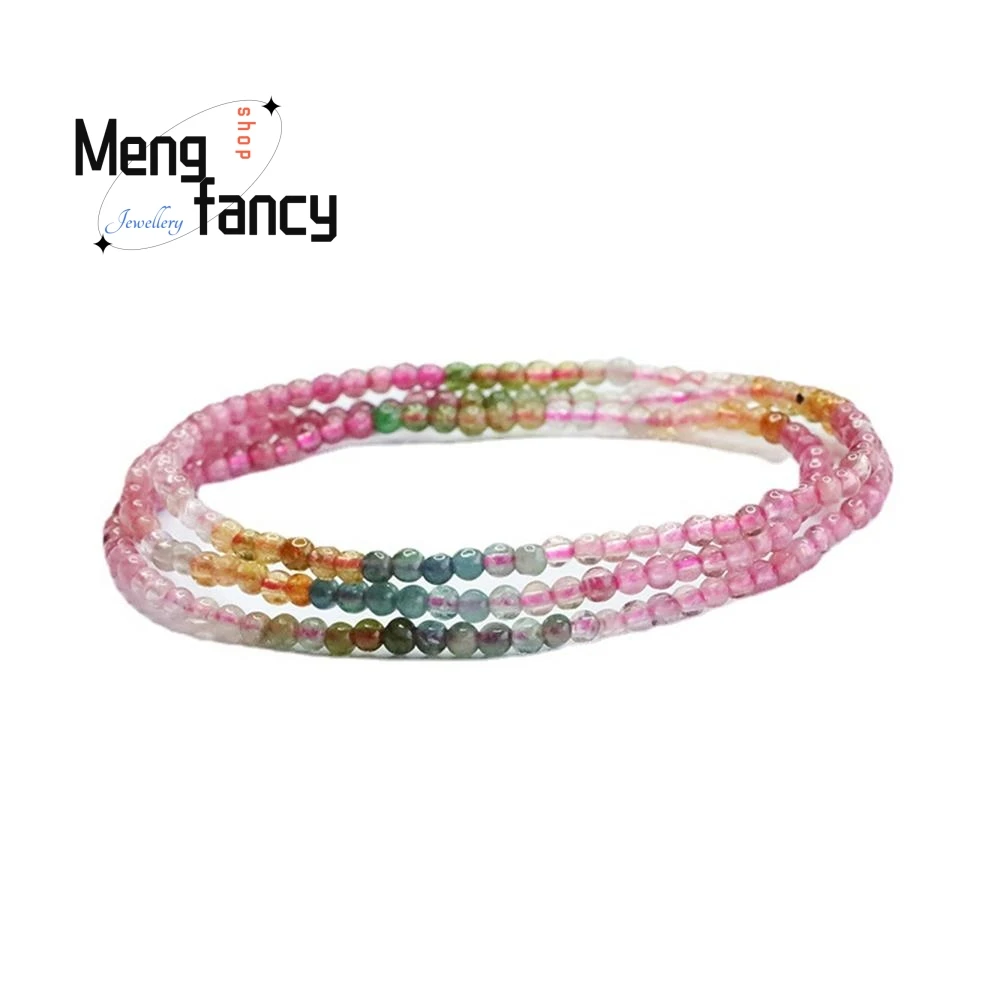 Natural Rainbow Tourmaline Exquisite Elegant Charm High-grade Multi Loop Brazilian Old Pit Ice Transparent Bracelet Fine Jewelry