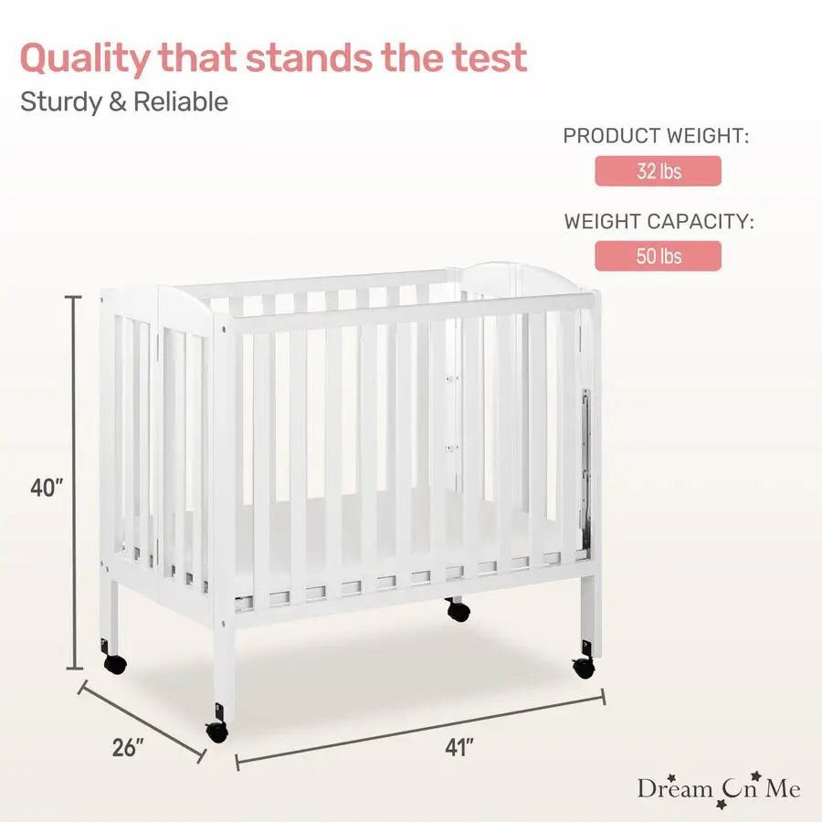 سرير أطفال صغير محمول قابل للطي من الجانب الثابت 3 في 1 باللون الأبيض، GreenGuard Gold amp JPMA، يستخدم كقلم تشغيل مبدل