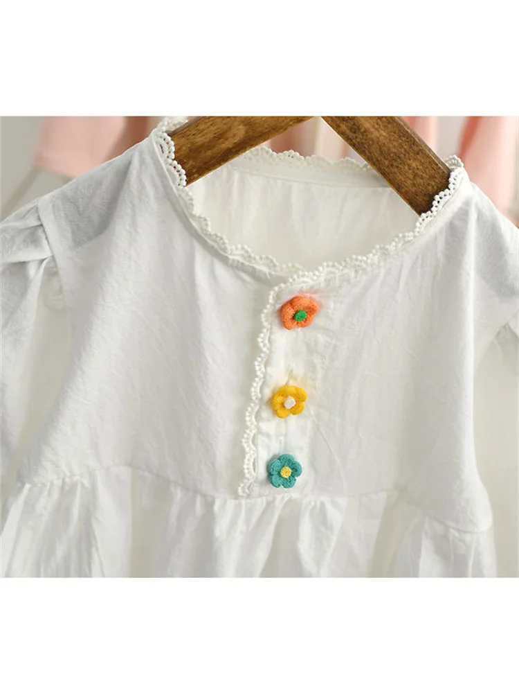 เสื้อเด็กผู้หญิงสไตล์เกาหลี แขนยาว สำหรับฤดูใบไม้ผลิและฤดูใบไม้ร่วง แฟชั่น ทรงตุ๊กตา คอกลม สีพื้น ใช้ได้หลากหลาย วัสดุอื่นๆ