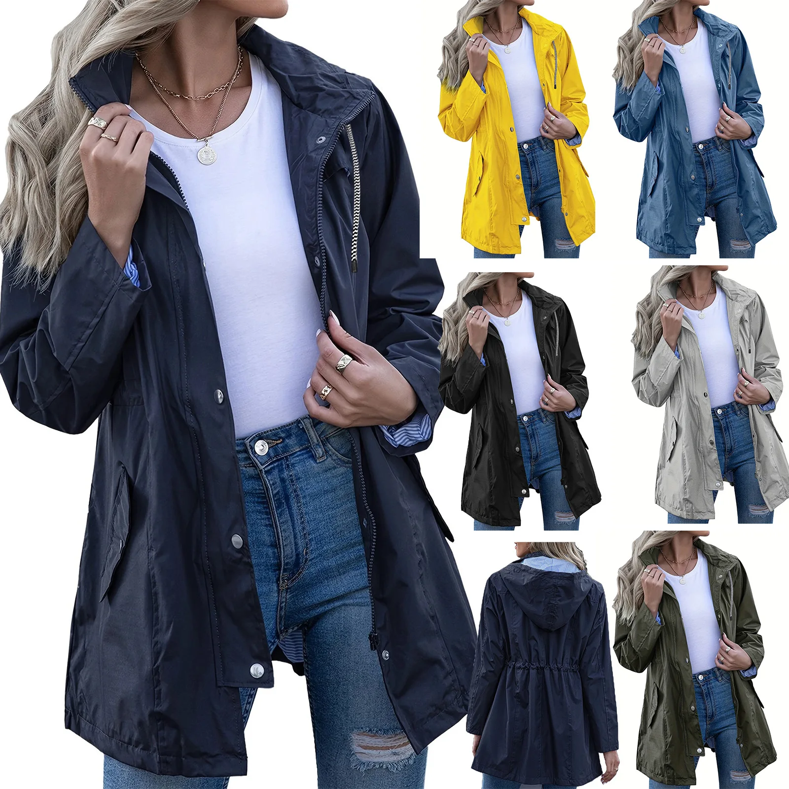 

Female Spring and Autumn Thin Solid Color Long Sleeved Hooded Daily Jacket Windbreaker Outdoor Fashion Camping Hiking Coat