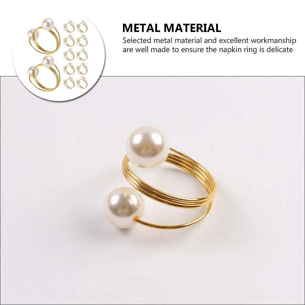 

12Pcs Metal Napkin Rings Pearl Holder Elegant Dining Table Decoration Wedding Event Pearl Napkin Holder Rings for Napkins