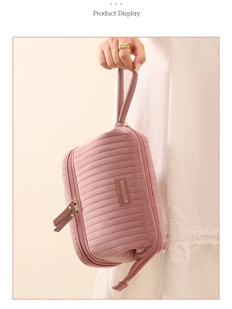 Tragbare Make-up-Organizer-Tasche, große Kapazität, Kosmetiktasche mit mehreren Fächern für Pinsel, Kosmetika, Reiseaufbewahrung – Detail 9